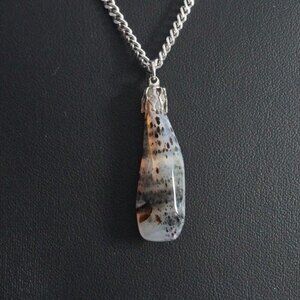 Smoky Quartz Pendant Necklace Silver Tone Chain